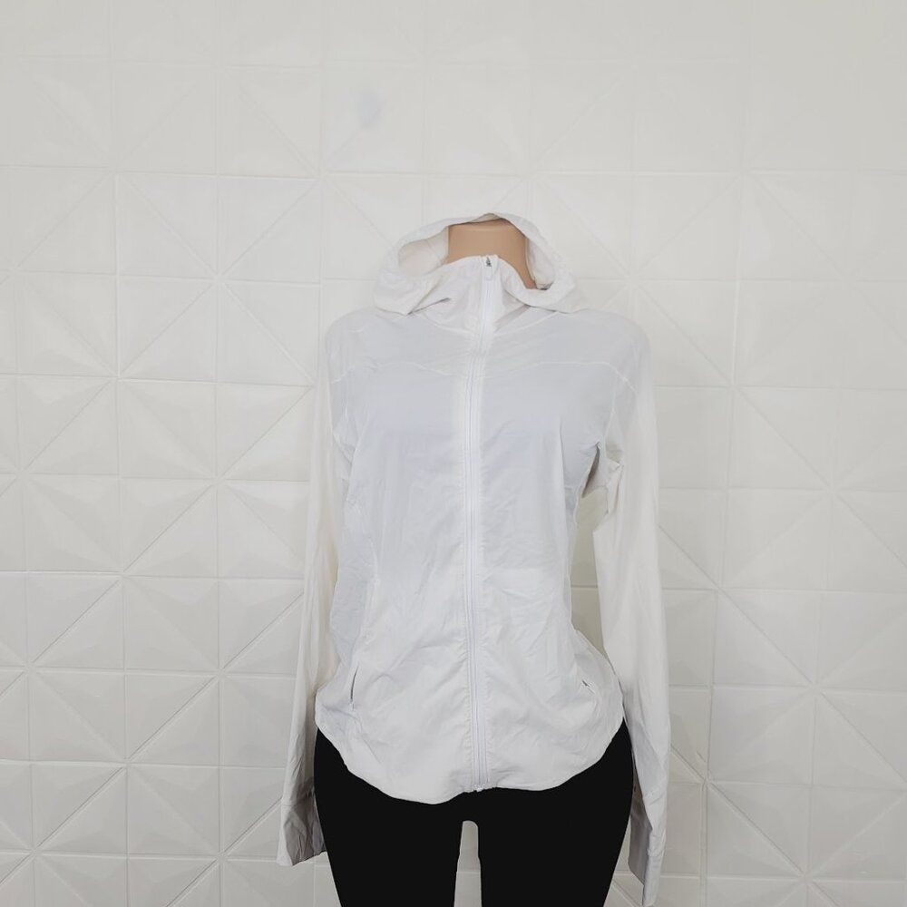 Lululemon Women's White Goal Smasher Slim Hooded Run Performance Jacket Sz 10 - Picture 2 of 10